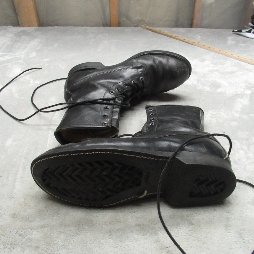 Addison Shoe Company Men 8.5W Combat Boots‎ Blk Leather Lace Up Rugged VTG 1980